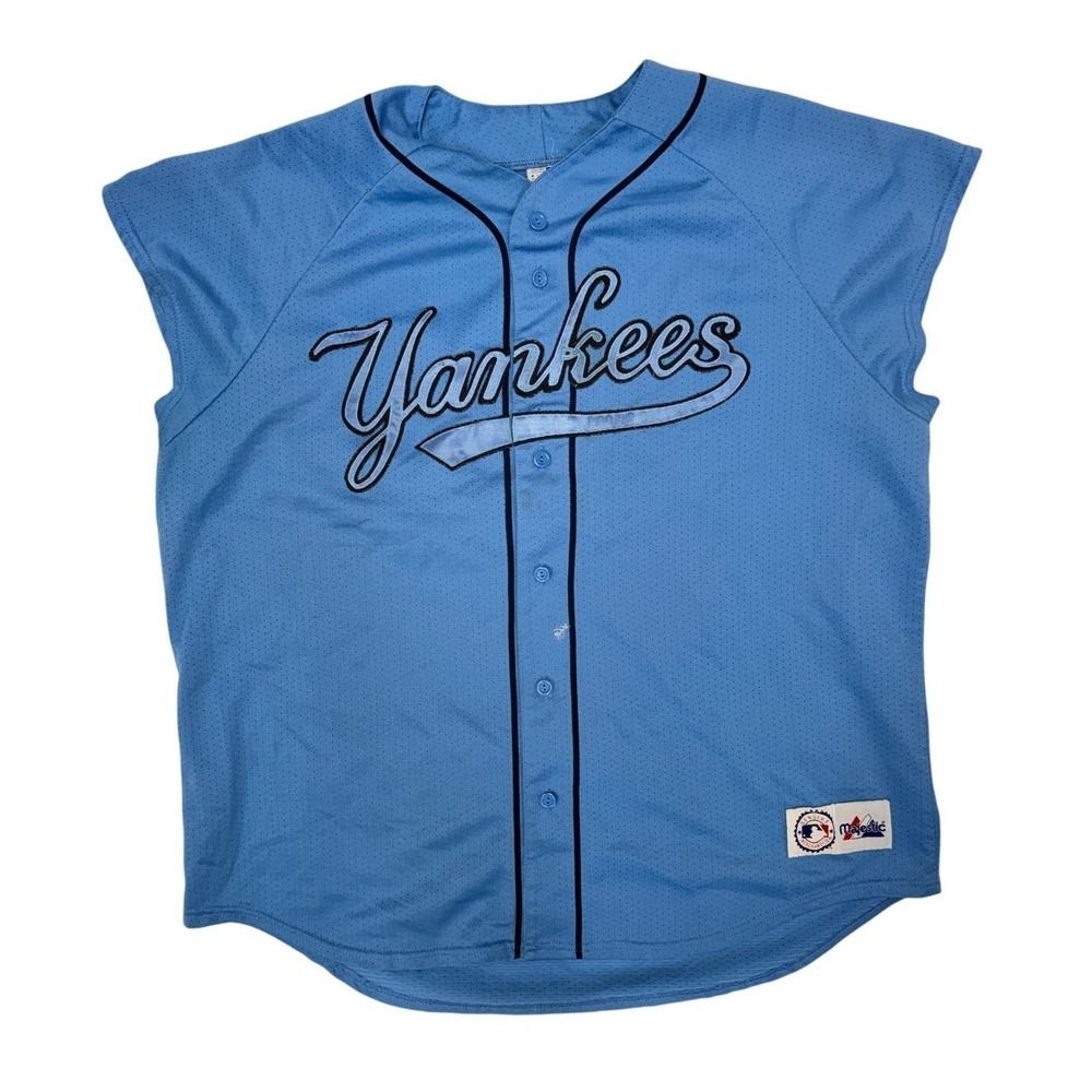 Majestic New York Yankees Sleeveless Jersey Mens 2XL XXL Blue Stitched MLB
